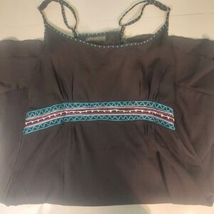 Cattlelac Ranch‎ Womens Black Dress Xl 127019 Tiered Straps Embroidered